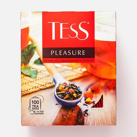 Изображение товара Чёрный чай Tess, Pleasure, шиповник и яблоко, в пакетиках, 100 шт.