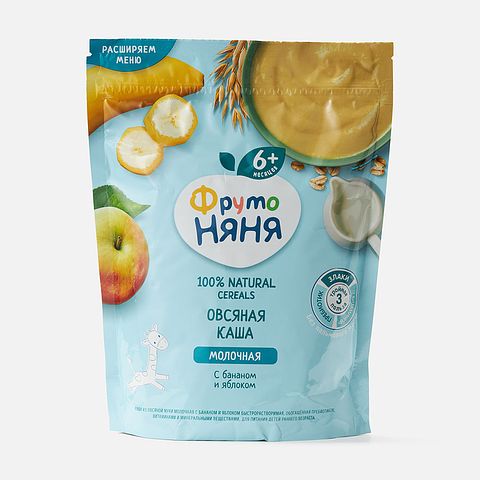 Изображение товара Овсяная молочная каша ФрутоНяня Банан и Яблоко, 200 г, 6+ мес
