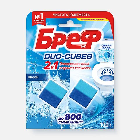 Изображение товара Блок для унитаза Бреф Duo-Cubes, 2 в 1, океан, 100 г