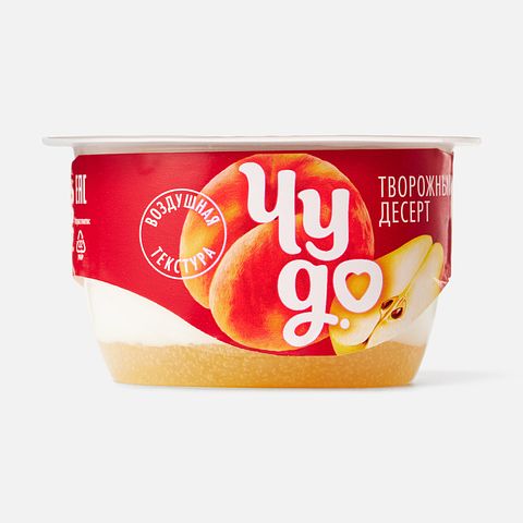 Изображение товара Творожный десерт Чудо Творожок, 4,2%, 2 слоя, взбитый, персик и груша, 100 г
