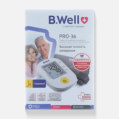 Изображение товара Автоматический тонометр B.Well PRO-36, на плечо, универсальная, манжета 22-42 см