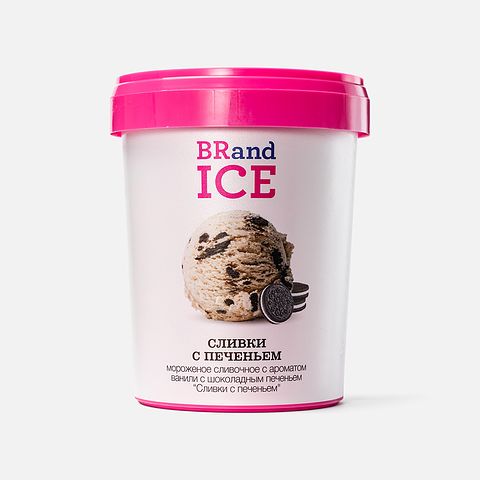 Изображение товара Сливочное мороженое BrandIce, сливки с печеньем, в ведёрке, 500 г