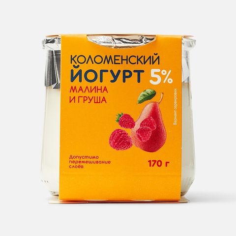 Изображение товара Йогурт Коломенский, 5%, малина и груша, в стекле, 170 г