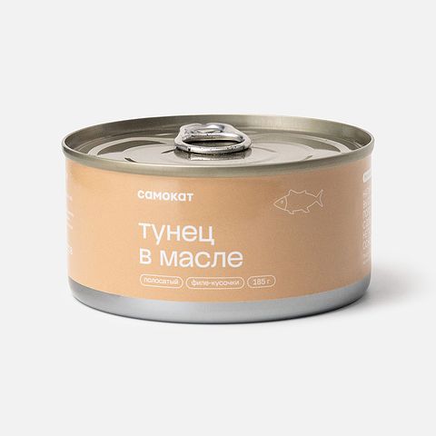 Изображение товара Из Таиланда: Филе полосатого тунца Самокат, в растительном масле, кусочки, 185 г