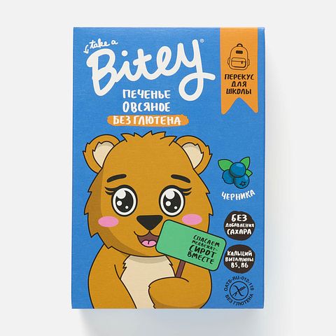Изображение товара Овсяное печенье Take a Bitey, без сахара, без глютена, черника, с 3 лет, 60 г