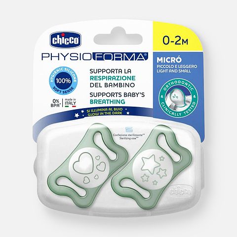 Изображение товара Пустышка Chicco 0-2 мес Physioforma Micro 2 шт., Люминесцентный