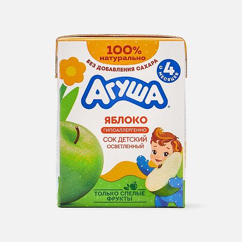 Изображение товара Яблочный сок Агуша, осветлённый, 0,2 л