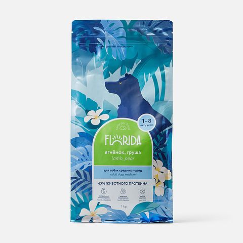 Изображение товара Сухой корм Florida, для взрослых собак средних пород, с ягнёнком и грушей, 1 кг