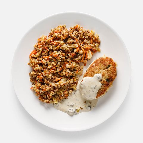 Изображение товара Куриная котлета Creative Kitchen, с сыром, грибным соусом и гречкой, 195 г