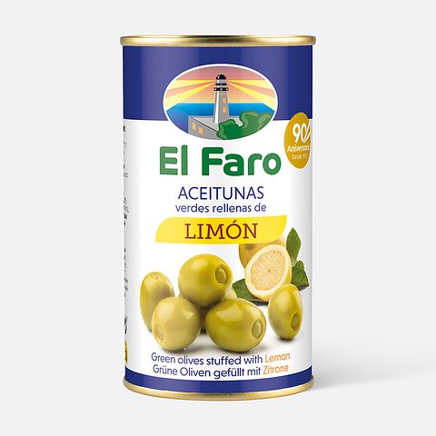 Изображение товара Из Испании: Зелёные оливки El Faro Manzanilla, фаршированные лимоном, 370 мл