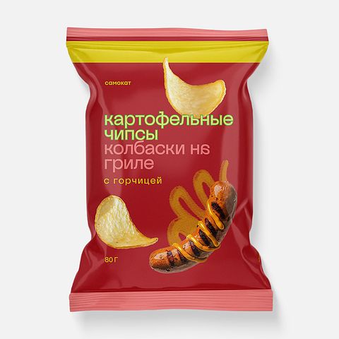 Изображение товара Чипсы Самокат, колбаски на гриле с горчицей, 80 г