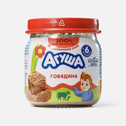 Изображение товара Пюре Агуша, говядина, с 6 месяцев, 80 г