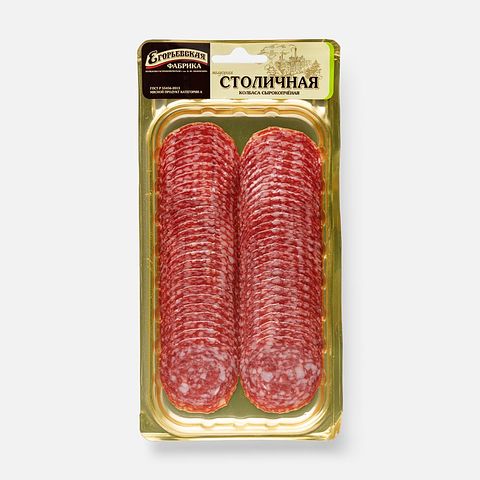 Изображение товара Сырокопчёная колбаса Егорьевская КГФ, Столичная, нарезка, 100 г