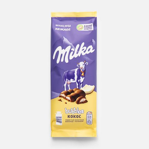 Изображение товара Молочный шоколад Milka Bubbles, пористый, кокос, 87 г