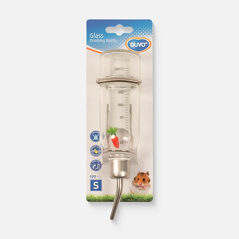 Изображение товара Поилка Duvo+ для грызунов, стеклянная, с морковкой, 177 мл, 1 шт.