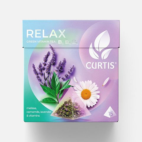 Изображение товара Зелёный чай Curtis, Relax, лаванда, ромашка и мелисса, в пирамидках, 15 шт.