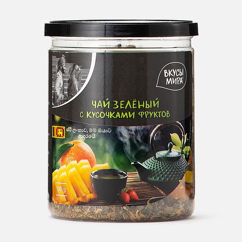 Изображение товара Зелёный чай Вкусы мира, с кусочками фруктов, 100 г