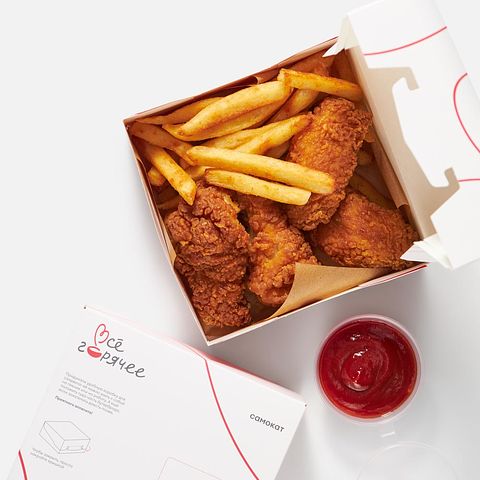 Изображение товара Куриные крылья Самокат, с картофелем фри и кетчупом, 385 г