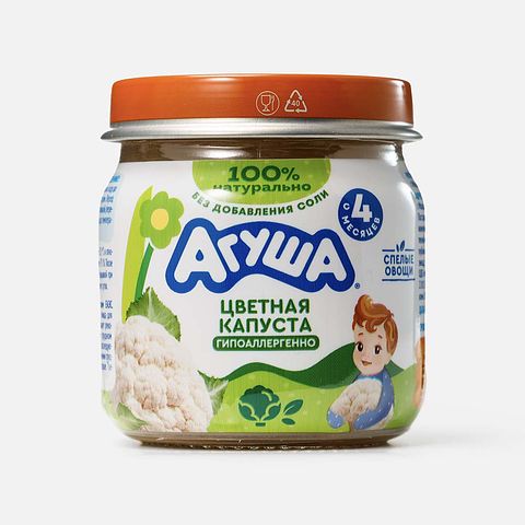 Изображение товара Пюре Агуша Первая ложка, цветная капуста, с 4 месяцев, 80 г