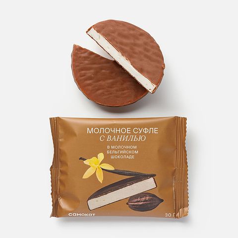 Изображение товара Молочное суфле Самокат, в молочном бельгийском шоколаде, с ванилью, в форме медали, 30 г
