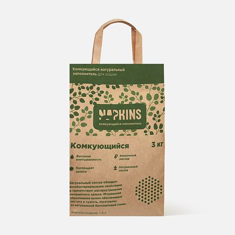 Изображение товара Комкующийся наполнитель Napkins, для кошек, 3 кг