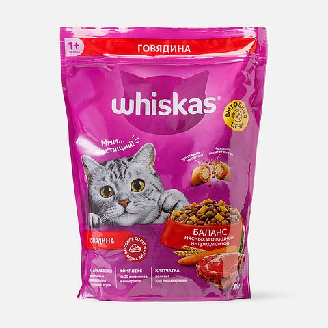 Изображение товара Корм Whiskas, для кошек, подушечки, паштет, говядина, 800 г