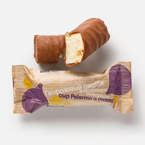 Изображение товара Творожный сырок Самокат, в молочном шоколаде, твёрдый сыр Palermo и инжир, 50 г