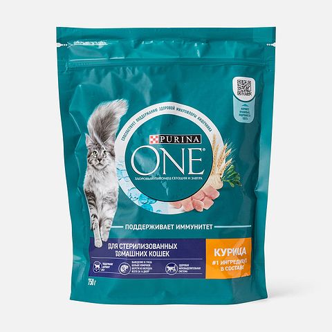 Изображение товара Сухой корм Purina One, для стерилизованных кошек, с курицей и цельными злаками, 750 г