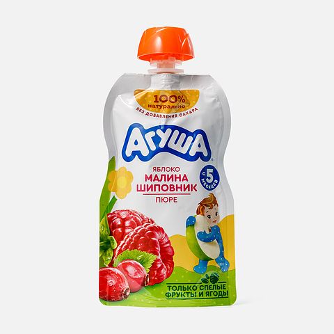 Изображение товара Фруктовое пюре Агуша, яблоко, малина и шиповник, с 5 месяцев, 90 г
