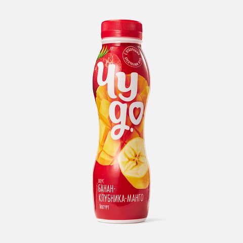 Изображение товара Питьевой йогурт Чудо, 1,9%, банан, клубника и манго, 260 г