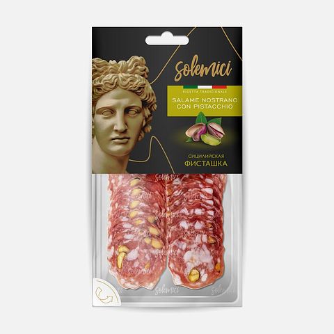 Изображение товара Сыровяленая салями Solemici, полусухая, с фисташкой, нарезка, 70 г