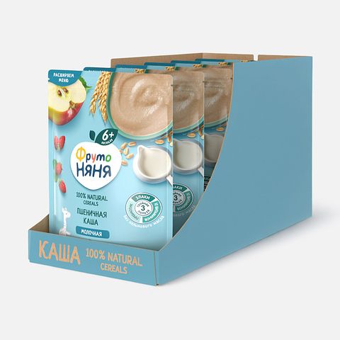 Изображение товара Пшеничная каша ФрутоНяня, молочная, яблоко и земляника, с 6 месяцев, 6x200 г