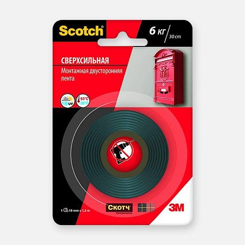 Изображение товара Монтажная лента Scotch, 19 мм х 1,5 м, 30 см, 1 шт.