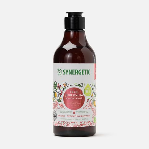 Изображение товара Гель для душа Synergetic, натуральный, Пачули и ароматный бергамот, 380 мл