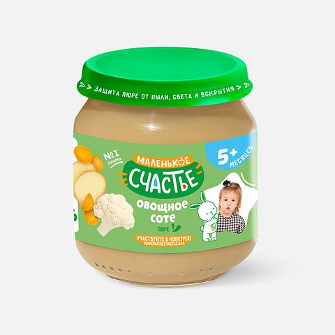 Изображение товара Из Беларуси: Пюре Маленькое счастье, без сахара, овощное соте, с 5 месяцев, 80 г