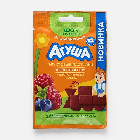 Изображение товара Фруктовые пастилки Агуша, яблоко, черника и малина, с 12 месяцев, 12 г