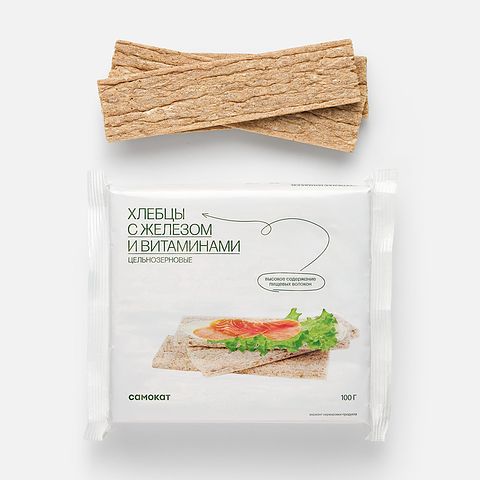 Изображение товара Цельнозерновые хлебцы Самокат, хрустящие, с железом и витаминами, 100 г