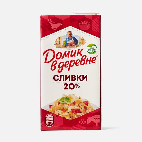 Изображение товара Сливки Домик в деревне, 20%, стерилизованные, 475 мл