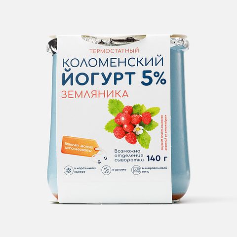 Изображение товара Йогурт Коломенский, 5%, термостатный, земляника, 140 г