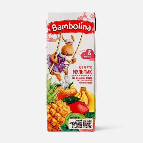 Изображение товара Из Беларуси: Мультифруктовый сок Bambolina, без сахара, с 8 месяцев, 0,2 л
