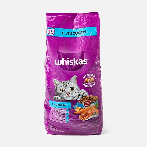 Изображение товара Сухой корм Whiskas, для кошек, подушечки с паштетом, с лососем, 5 кг