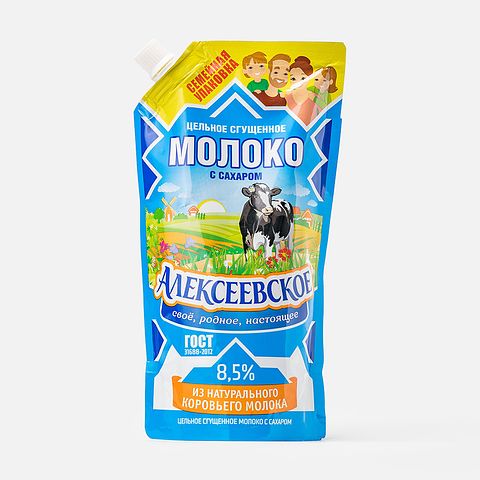 Изображение товара Сгущённое молоко Алексеевское, 8,5%, с сахаром, цельное, дойпак, 650 г
