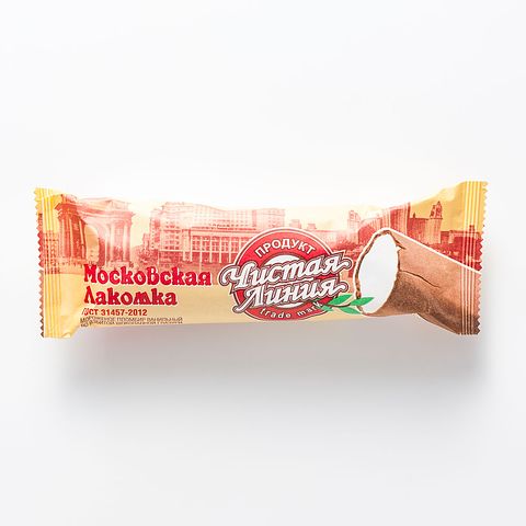 Изображение товара Мороженое Чистая линия Московская лакомка, 12%, ванильный пломбир, во взбитой глазури, 80 г