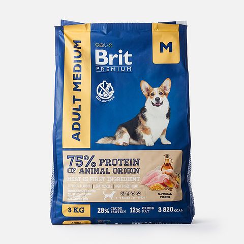 Изображение товара Сухой корм Brit Premium, для взрослых собак средних пород, с курицей, 3 кг