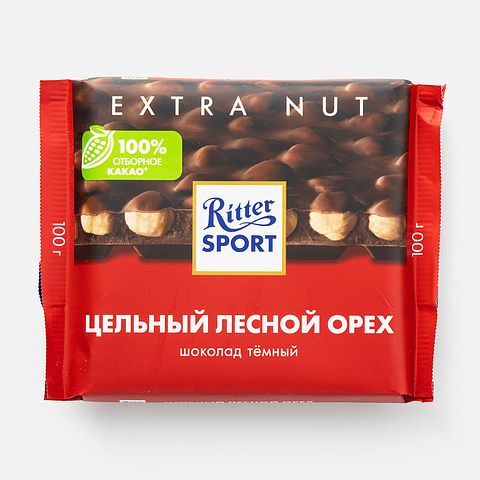 Изображение товара Тёмный шоколад Ritter Sport, с цельным лесным орехом, 100 г