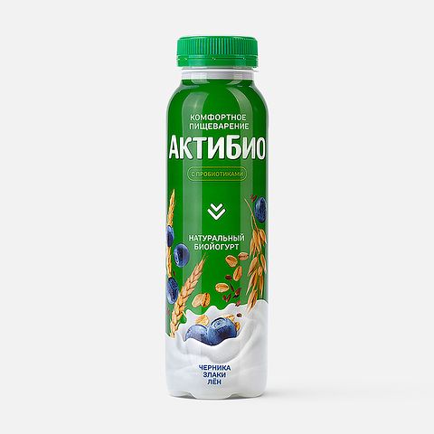 Изображение товара Йогурт питьевой АктиБио с черникой, злаками и льном, 1,6%, 260 г