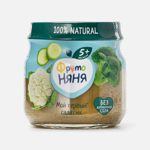 Изображение товара Пюре ФрутоНяня, Мой первый салатик брокколи, кабачок и цветная капуста, с 5 месяцев, 80 г