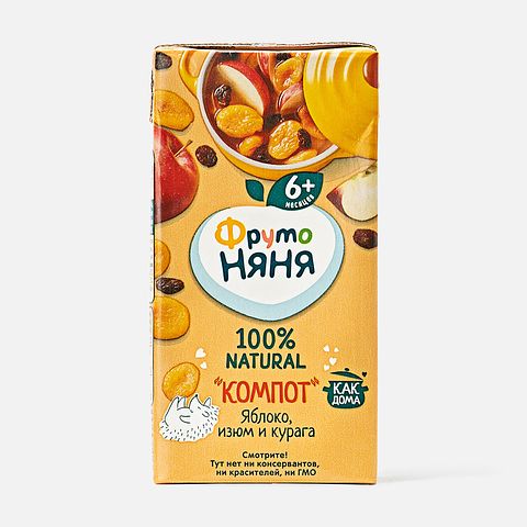 Изображение товара Компот ФрутоНяня, яблоко, изюм и курага, 0,2 л