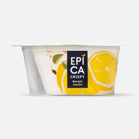 Изображение товара Йогурт Epica crispy Лимон, 8,6%, с миндальным бискотти, тыквенные семечки, белый шоколад, 140 г