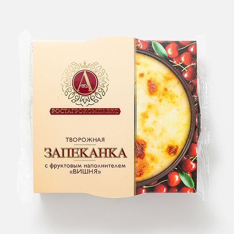 Изображение товара Творожная запеканка А. Ростагрокомплекс, 13%, с фруктовым наполнителем вишня, 100 г
